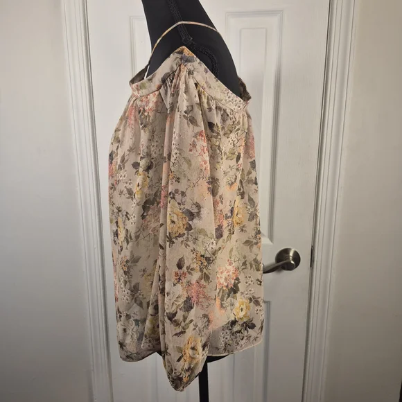 Boho Chic Floral Tunic Blouse | Crisscross Halter Neck |Detail Off Shoulder SZ S - Picture 2 of 7